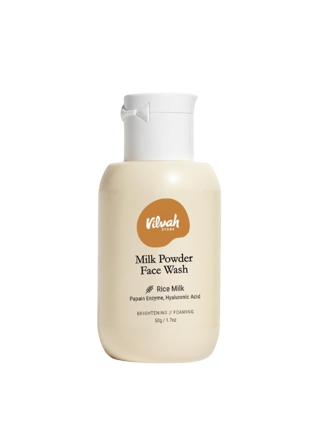 Vilvah Store Milk Powder Face Wash | Gentle Exfoliation & Deep Cleansing | Enriched with Rice Milk, Rice Silk,Rice Powder | For Normal to Oily & Acne Prone Skin | Unscented | Men & Women | 50G - Image 1